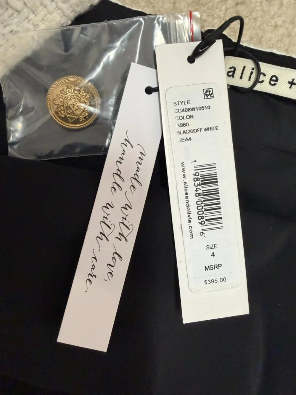 NWT Alice + Olivia Clarine Black & Off White Tweed Pleated Mini Dress Size 4